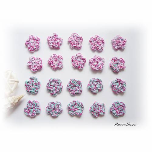 20 gehäkelte Mini Streublümchen- Häkelblumen,Tischdeko,Streudeko,Aufnäher,Geschenk,Applikation,Giveaway,Gastgeber,bunt 