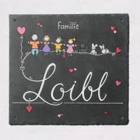 personalisiertes Schieferschild Familie, Familienschild Schiefer handbemalt, Namensschild Wunschfiguren, Hausschild Bild 2