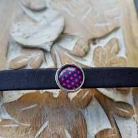 Armband schwarz Kork Perle rosa lila Punkte verstellbar Bild 1