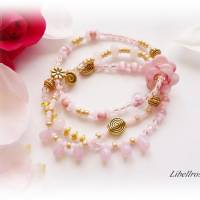 3-reihiges elastisches Armband mit Perlmuttblumen - dehnbar,edel,elegant,romantisch,maritim,rosa Bild 1