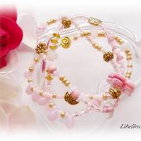 3-reihiges elastisches Armband mit Perlmuttblumen - dehnbar,edel,elegant,romantisch,maritim,rosa Bild 2