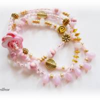 3-reihiges elastisches Armband mit Perlmuttblumen - dehnbar,edel,elegant,romantisch,maritim,rosa Bild 4