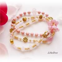 3-reihiges elastisches Armband mit Perlmuttblumen - dehnbar,romantisch,verspielt,maritim,rosa Bild 1