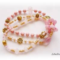 3-reihiges elastisches Armband mit Perlmuttblumen - dehnbar,romantisch,verspielt,maritim,rosa Bild 2