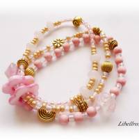 3-reihiges elastisches Armband mit Perlmuttblumen - dehnbar,romantisch,verspielt,maritim,rosa Bild 3