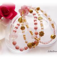 3-reihiges elastisches Armband mit Perlmuttblumen - dehnbar,romantisch,verspielt,maritim,rosa Bild 4