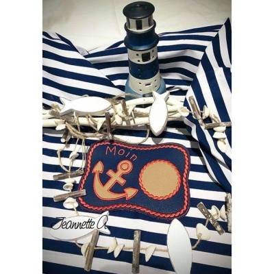 * Anker, Mug Rug, Tassenteppich ITH *  edler maritimer Untersetzer, Applikation + Doodle