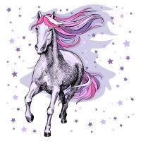 172 Wandtattoo Pferd rosa lila flieder Sterne - in 4 Größen - schöne Kinderzimmer Sticker Bild 1
