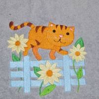 Handtuch Motiv Katze am Gartenzaun Bild 1