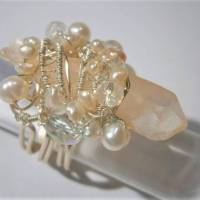 Ring pastell Kristallspitze rosa verstellbar handgemacht boho chic mit Perlen Bild 4
