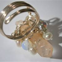 Ring pastell Kristallspitze rosa verstellbar handgemacht boho chic mit Perlen Bild 5