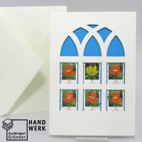 Briefmarken Blüten, upcycling, Klappkarte mit Umschlag, Kapuzinerkresse Bild 1