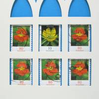 Briefmarken Blüten, upcycling, Klappkarte mit Umschlag, Kapuzinerkresse Bild 3