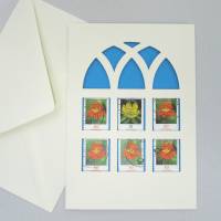 Briefmarken Blüten, upcycling, Klappkarte mit Umschlag, Kapuzinerkresse Bild 6