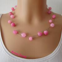 Edelsteinkette Achat Perlen Edelstein und Jade Perlen synthetisch rosa pink silberfarben zweireihig Perlenkette Bild 1