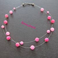 Edelsteinkette Achat Perlen Edelstein und Jade Perlen synthetisch rosa pink silberfarben zweireihig Perlenkette Bild 2