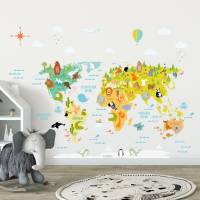 173 Wandtattoo Weltkarte mit Tieren Kinderzimmer Deko- in 4 Größen - schöne Kinderzimmer Sticker Bild 3