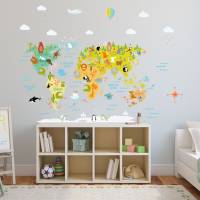 173 Wandtattoo Weltkarte mit Tieren Kinderzimmer Deko- in 4 Größen - schöne Kinderzimmer Sticker Bild 4