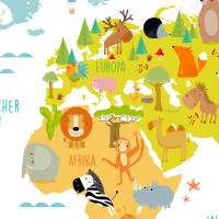173 Wandtattoo Weltkarte mit Tieren Kinderzimmer Deko- in 4 Größen - schöne Kinderzimmer Sticker Bild 5