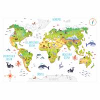 174 Wandtattoo Weltkarte mit Tieren 3D Wanddeko- in 4 Größen - schöne Kinderzimmer Sticker Bild 1