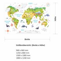 174 Wandtattoo Weltkarte mit Tieren 3D Wanddeko- in 4 Größen - schöne Kinderzimmer Sticker Bild 2