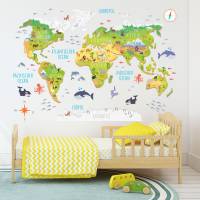 174 Wandtattoo Weltkarte mit Tieren 3D Wanddeko- in 4 Größen - schöne Kinderzimmer Sticker Bild 3