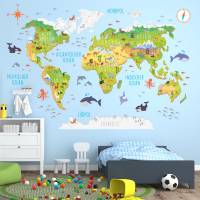 174 Wandtattoo Weltkarte mit Tieren 3D Wanddeko- in 4 Größen - schöne Kinderzimmer Sticker Bild 4