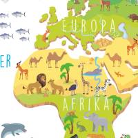 174 Wandtattoo Weltkarte mit Tieren 3D Wanddeko- in 4 Größen - schöne Kinderzimmer Sticker Bild 5
