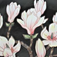 Vintage Wandteller mit Magnolienblüten Bild 2