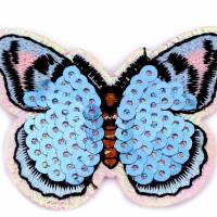 Aufbügler Schmetterling rosa hellblau mit Pailletten, 5 x 6,5 cm groß Bild 1