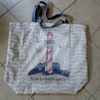 Shopper Bag XXL /  Stofftasche / Strandtasche  im maritimen Style - " Zuhause ist wo das Licht brennt" Bild 2