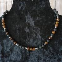 Tigeraugen Halskette/ Kette aus Lava Tigeraugen & Edelstahl Spiralen / Edelsteinschmuck Kette / Halskette aus Perlen Bild 4