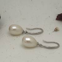 Perlenohrringe als Brautschmuck, echte Perlen, große Süsswasserperlen Tropfen 8 x 11 mm, Sterling Silber Bild 2
