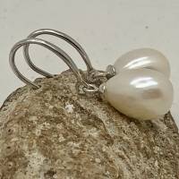 Perlenohrringe als Brautschmuck, echte Perlen, große Süsswasserperlen Tropfen 8 x 11 mm, Sterling Silber Bild 4