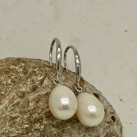 Perlenohrringe als Brautschmuck, echte Perlen, große Süsswasserperlen Tropfen 8 x 11 mm, Sterling Silber Bild 5