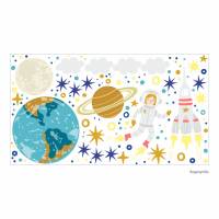 178 Wandtattoo Sonnensystem Planeten Rakete Erde Mond Sterne - in 6 Größen - schöne Kinderzimmer Sticker Bild 1