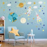 178 Wandtattoo Sonnensystem Planeten Rakete Erde Mond Sterne - in 6 Größen - schöne Kinderzimmer Sticker Bild 3