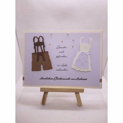 Hochzeitskarte, Dirndl & Lederhose, "in Liebe verbunden"
