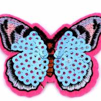 Aufbügler Schmetterling pink hellblau mit Pailletten, 5 x 6,5 cm groß Bild 1