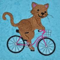 Handtuch Motiv "Katze auf Fahrrad" Bild 1