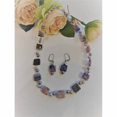 Schmuck Set Achatkette mit Renaissance Perlen und passenden Ohrringen