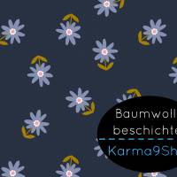 0,1m beschichtete Baumwolle Flowers dunkelblau Bild 1