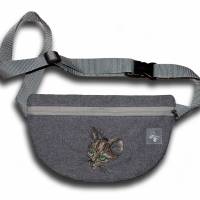 Bauchtasche Gürteltasche Hüfttasche Hip Bag Crossbody-Bag mit Stickerei Katzen-Motiv Handmade Bild 1