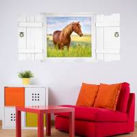 181 Wandtattoo Pferd Wiese im Fenster mit Fensterläden weiß - in 6 Größen - Bezaubernde Kinderzimmer Sticker Bild 4