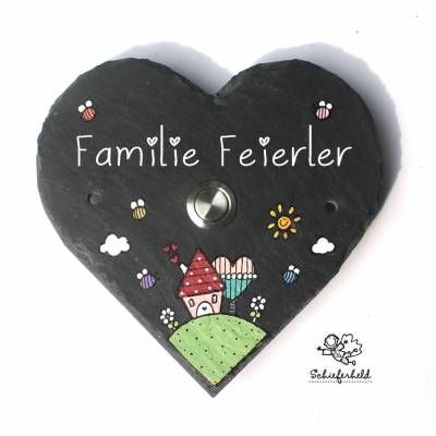 Schiefer Klingel Herzform Wunderland Schieferklingel Türklingel von Hand bemalt- nicht bedruckt !