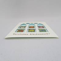 Klappkarte mit Umschlag Herzlichen Glückwunsch, Briefmarke Blüten Kosmee, upcycling Bild 4