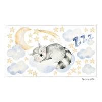 182 Wandtattoo Waldfreunde Waschbär auf Wolke mit Mond und Sternen - in 6 Größen - schöne Kinderzimmer Sticker Bild 1