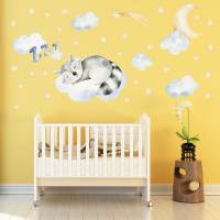 182 Wandtattoo Waldfreunde Waschbär auf Wolke mit Mond und Sternen - in 6 Größen - schöne Kinderzimmer Sticker Bild 3