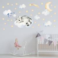 182 Wandtattoo Waldfreunde Waschbär auf Wolke mit Mond und Sternen - in 6 Größen - schöne Kinderzimmer Sticker Bild 4
