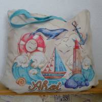 Shopper Bag XXL /  Stofftasche / Strandtasche  im maritimen Style " Ahoi " Bild 1